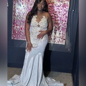 silver sparkly custom made prom dress